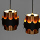 Pair of brass colored pendant lights by Werner Schou for Coronell Electro, Denmark 1960s