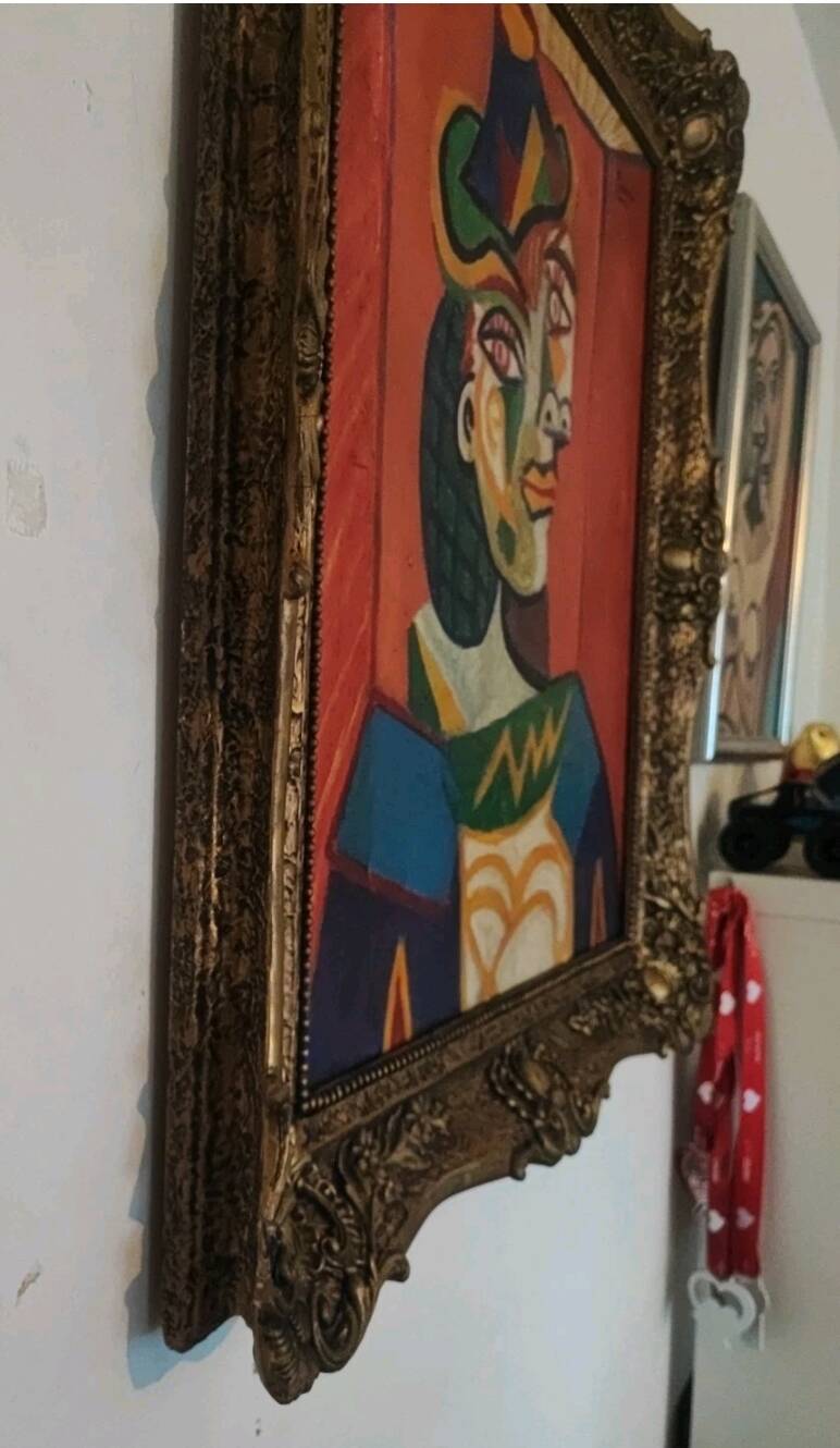 Portrait cubiste vintage d'une femme au chapeau, huile sur toile, rue Picasso
