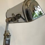 Vintage art deco lamp for Fare in chrome and white and grey veined marble France circa 1930