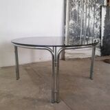 Round chrome and smoked glass coffee table