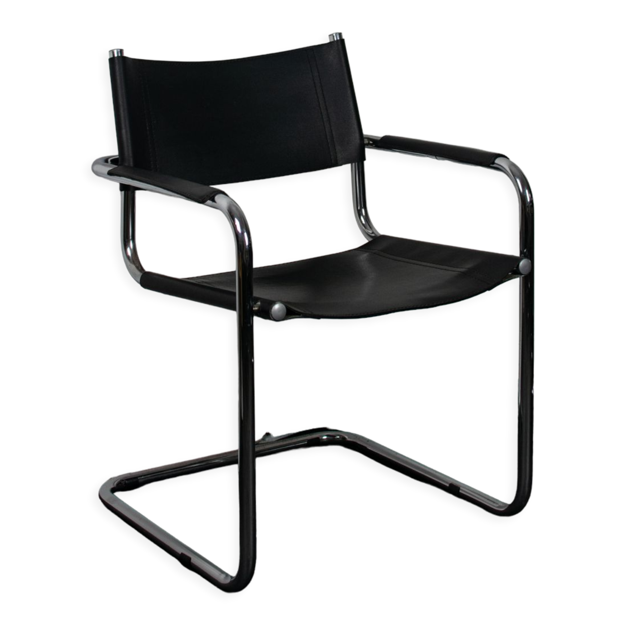 Black leather cantilever armchair 70s-80s