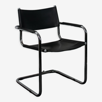 Black leather cantilever armchair 70s-80s