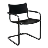 Black leather cantilever armchair 70s-80s