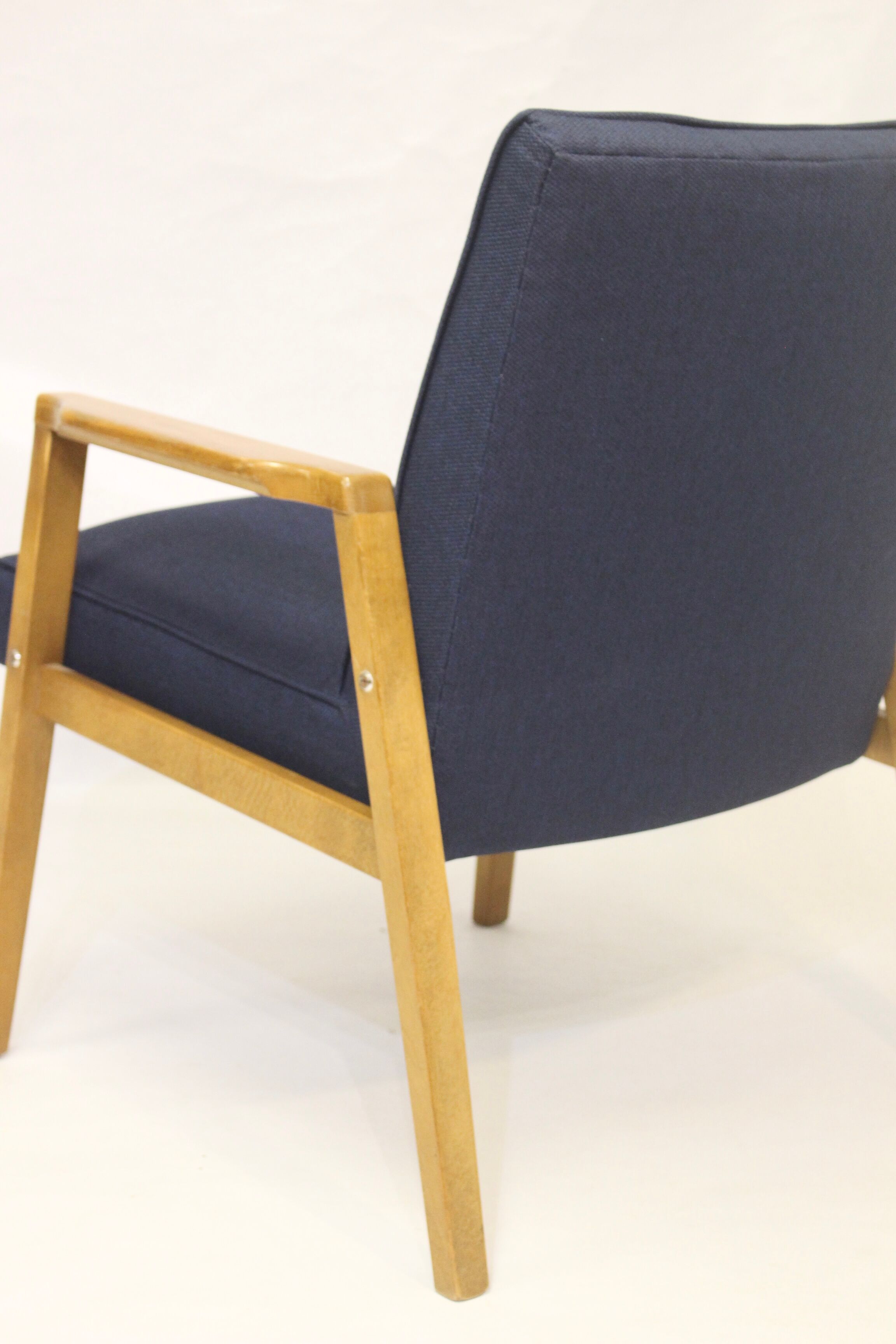 Pair of Scandinavian armchairs 60s restored deep blue gloved fabric.
