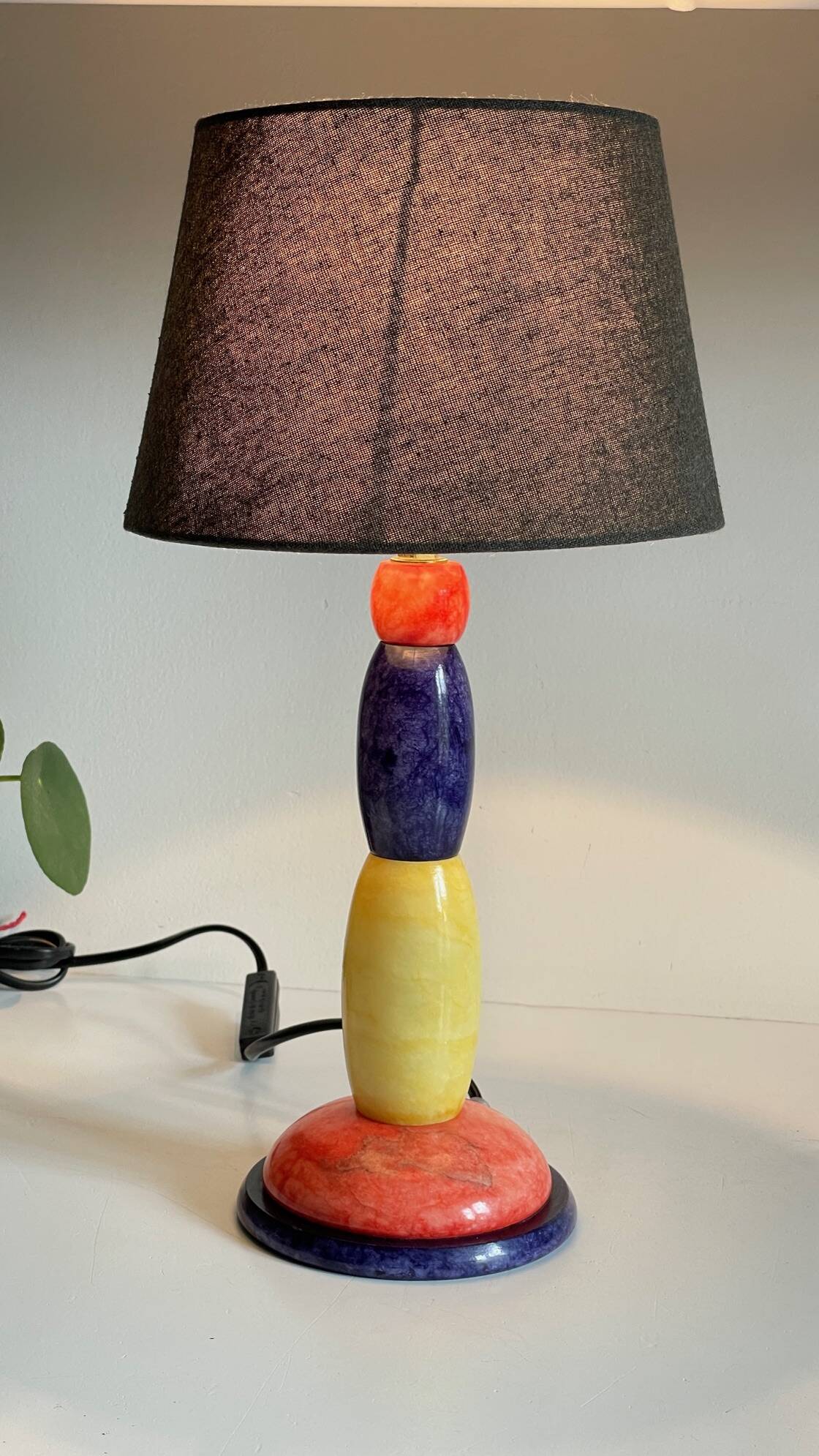 ALABASTER STONE LAMP Blue, Yellow and Red 80s
