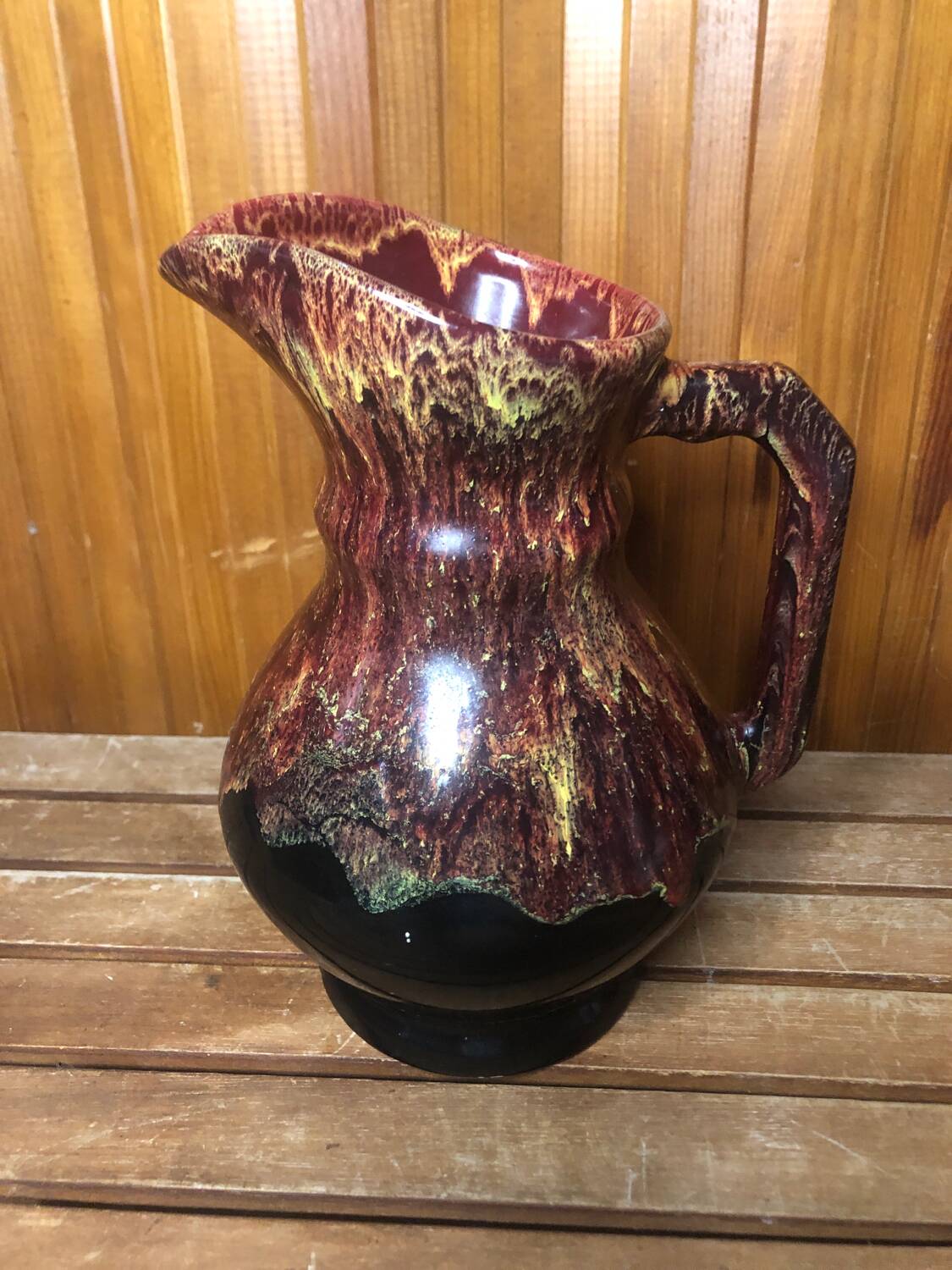 Old morvan small mass pitcher black & red ceramic vintage