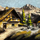 Tableau alpin vintage en bois sculpté et peint