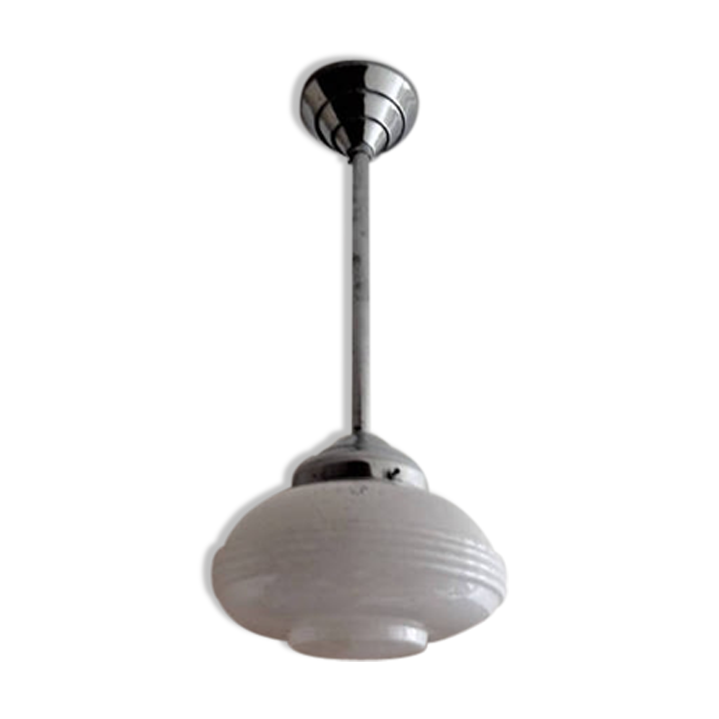 Art Deco french 1930 s in white cloud Clichy glass ceiling lamp