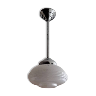 Lampe plafond Art Déco français 1930s en verre Clichy blanc nuage