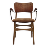 Fauteuil danois des années 60, revêtement en velours, accoudoirs en teck, acier chromé.