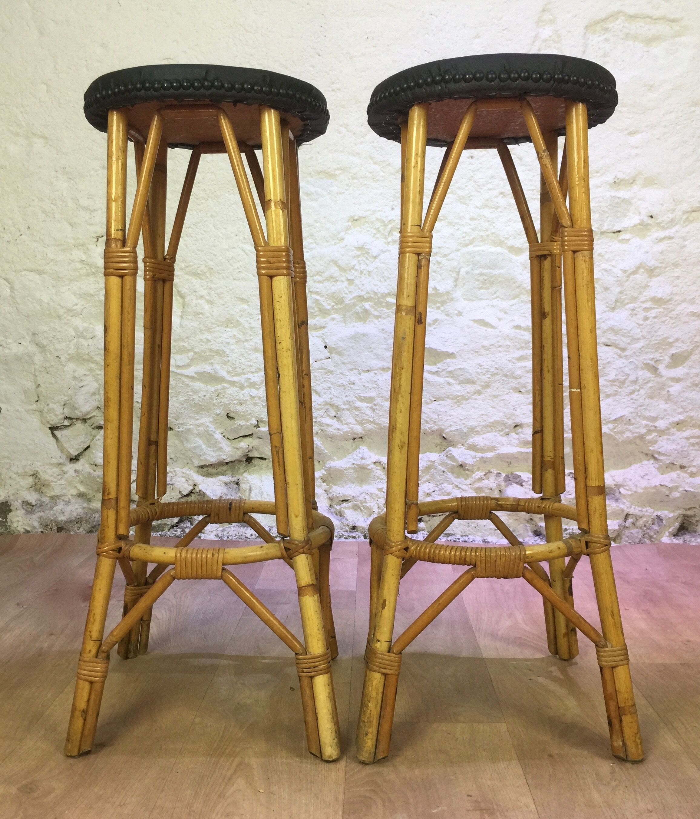 Rattan bar and its 2 stools 60s