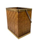 Hollywood regency brass and woven bamboo magazine rack, Metal Linea Nova Italy 1970