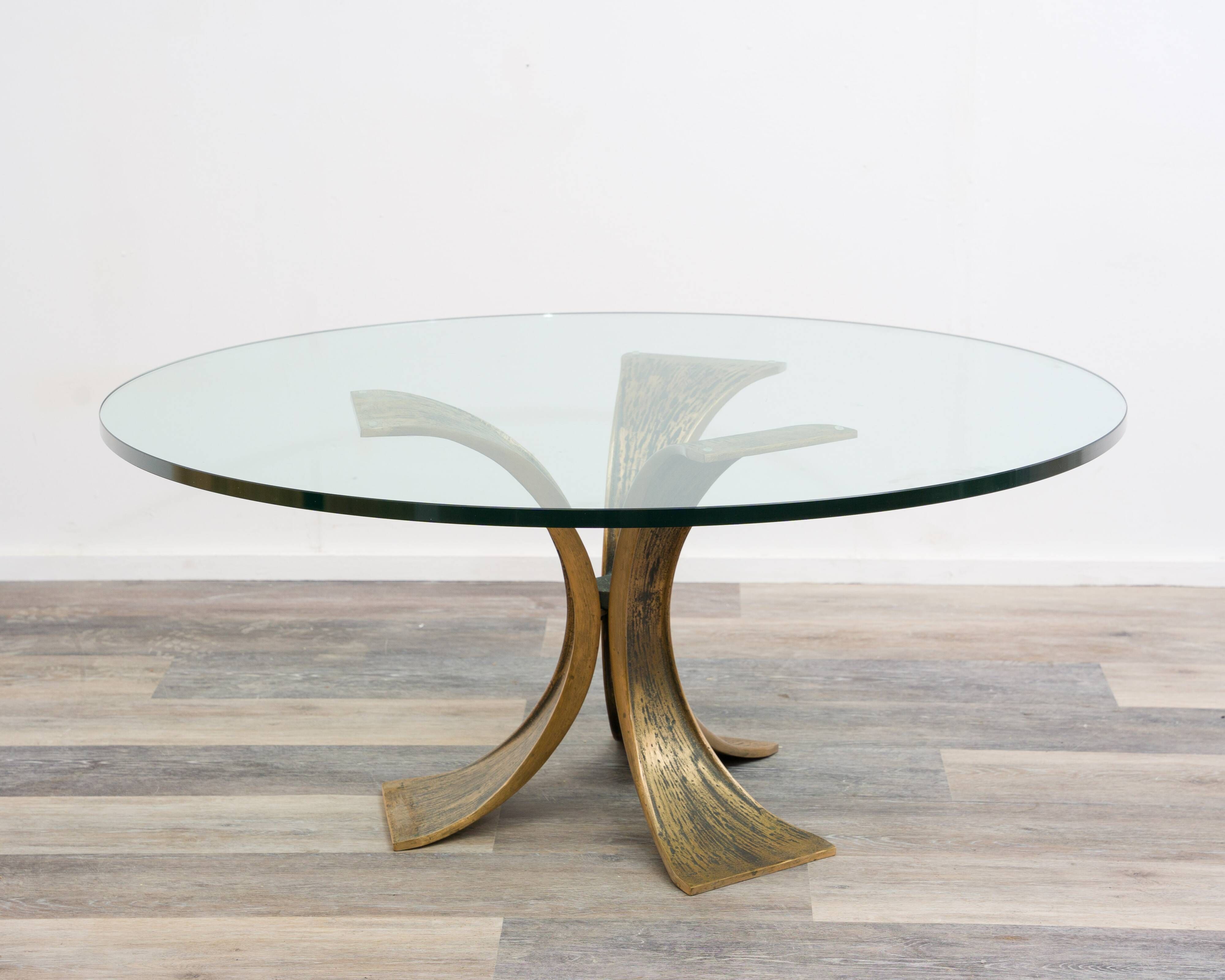 Glass coffee table, 80s design, Luciano Frigerio. Brutalist design
