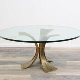 Table basse en verre, design années 80, Luciano Frigerio. Design brutaliste