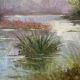 Old painting, landscape at the pond, signed Leroux, XX century
