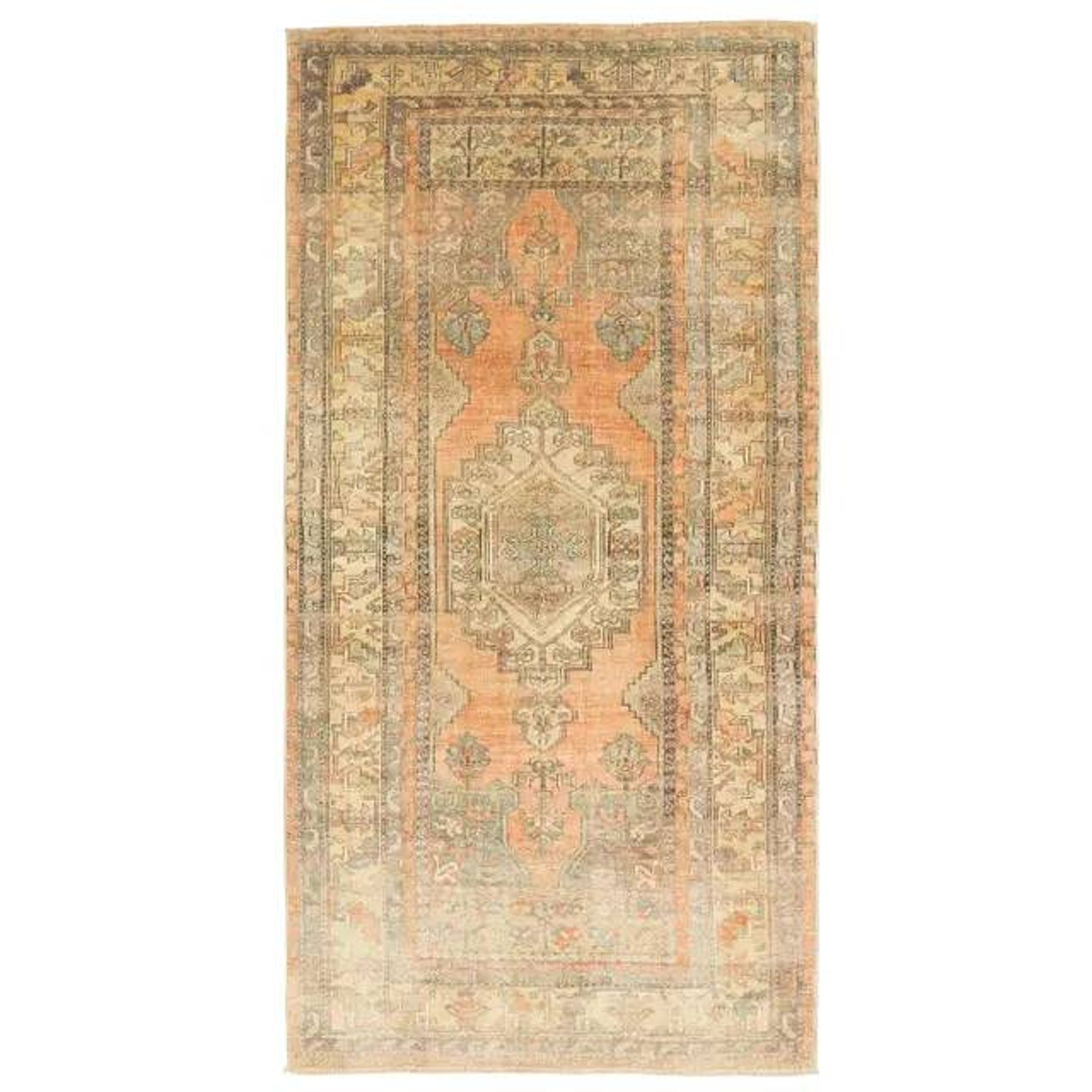 Vintage Turkish Oushak Handmade Wool Cotton Orange Area Rug 124x251