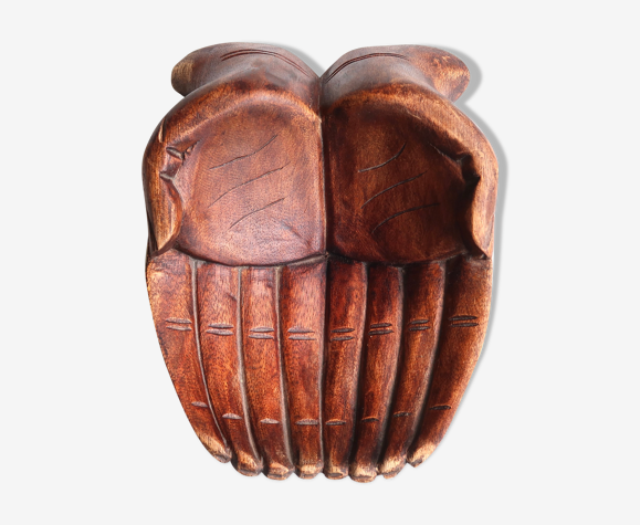 Vide poche mains jointes en bois sculpté, années 70