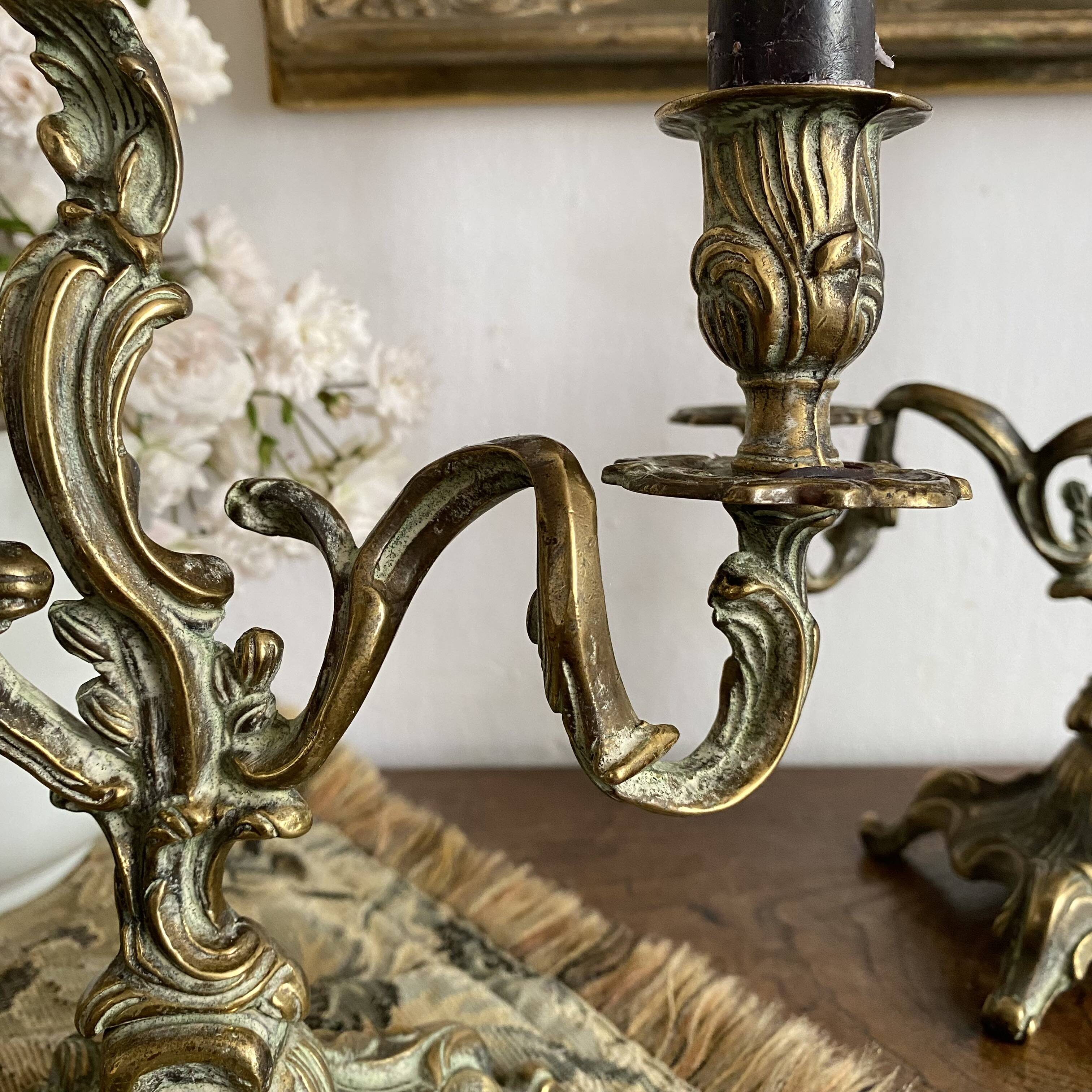 Pair of bronze rocaille candlesticks