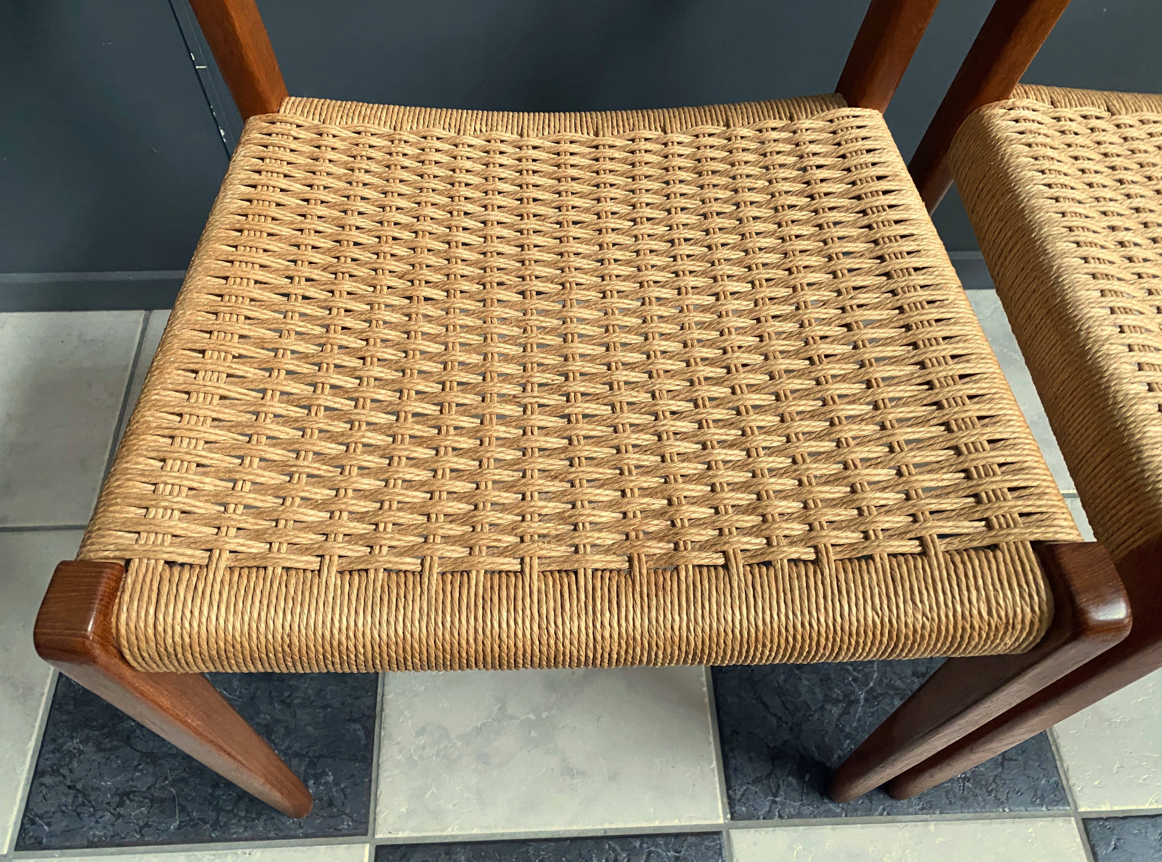 Niels Otto Moller teak and paper cord chairs, model 71