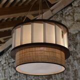 Suspension in solid oak and opaline glass