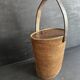 Ancien sac panier en vannerie, bois et cuir, XIXe siècle