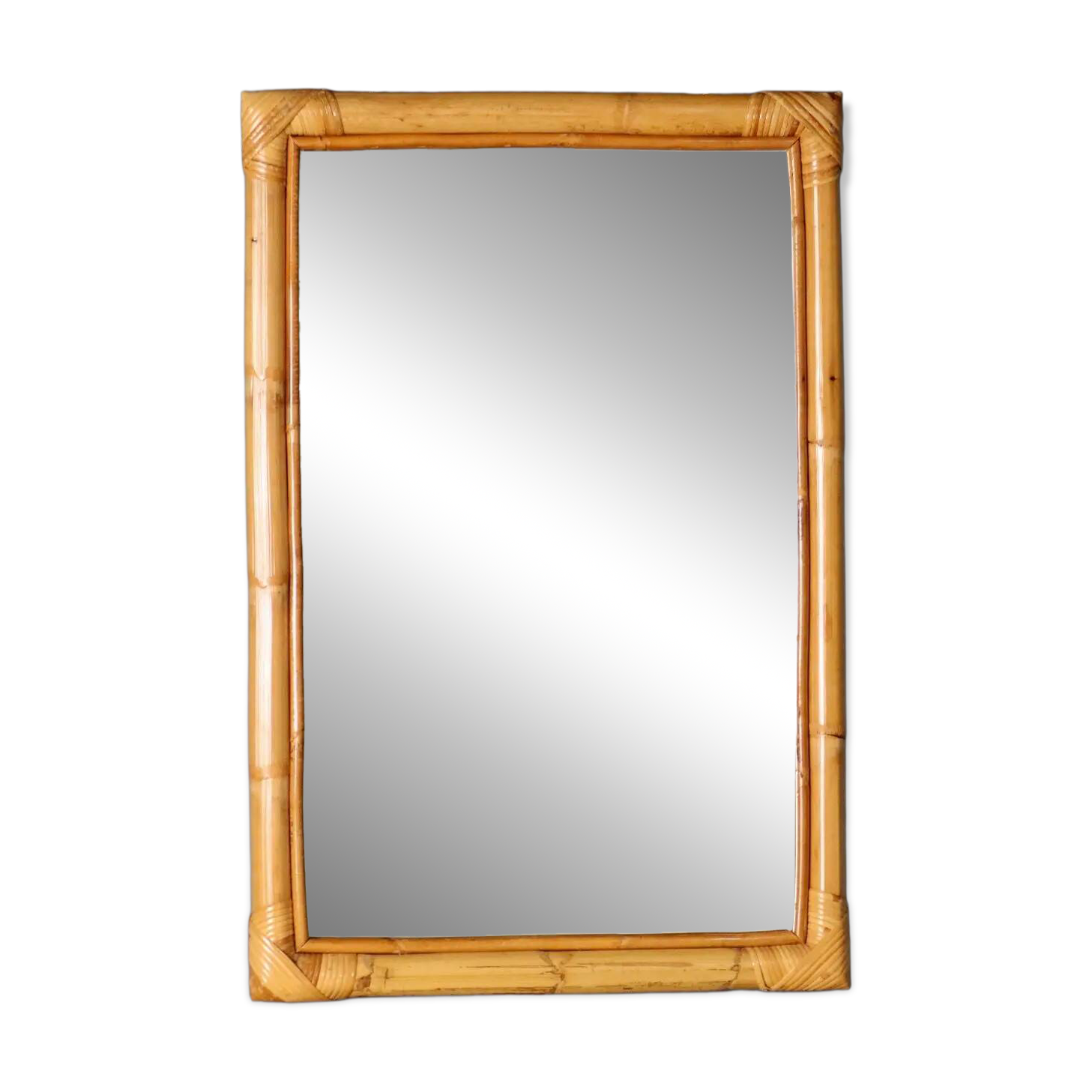 Vintage mirror design with bamboo and wicker frame, Italy, 1980s.