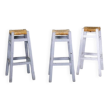 Set of 3 wood framed rush seat bar stools