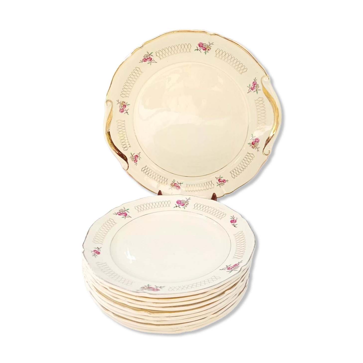 Set 10 flat plates and St Amand dish