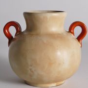 Art Deco Ceramic Beige Vase with Red Handles by Anna-Lisa Thomson, Upsala Ekeby