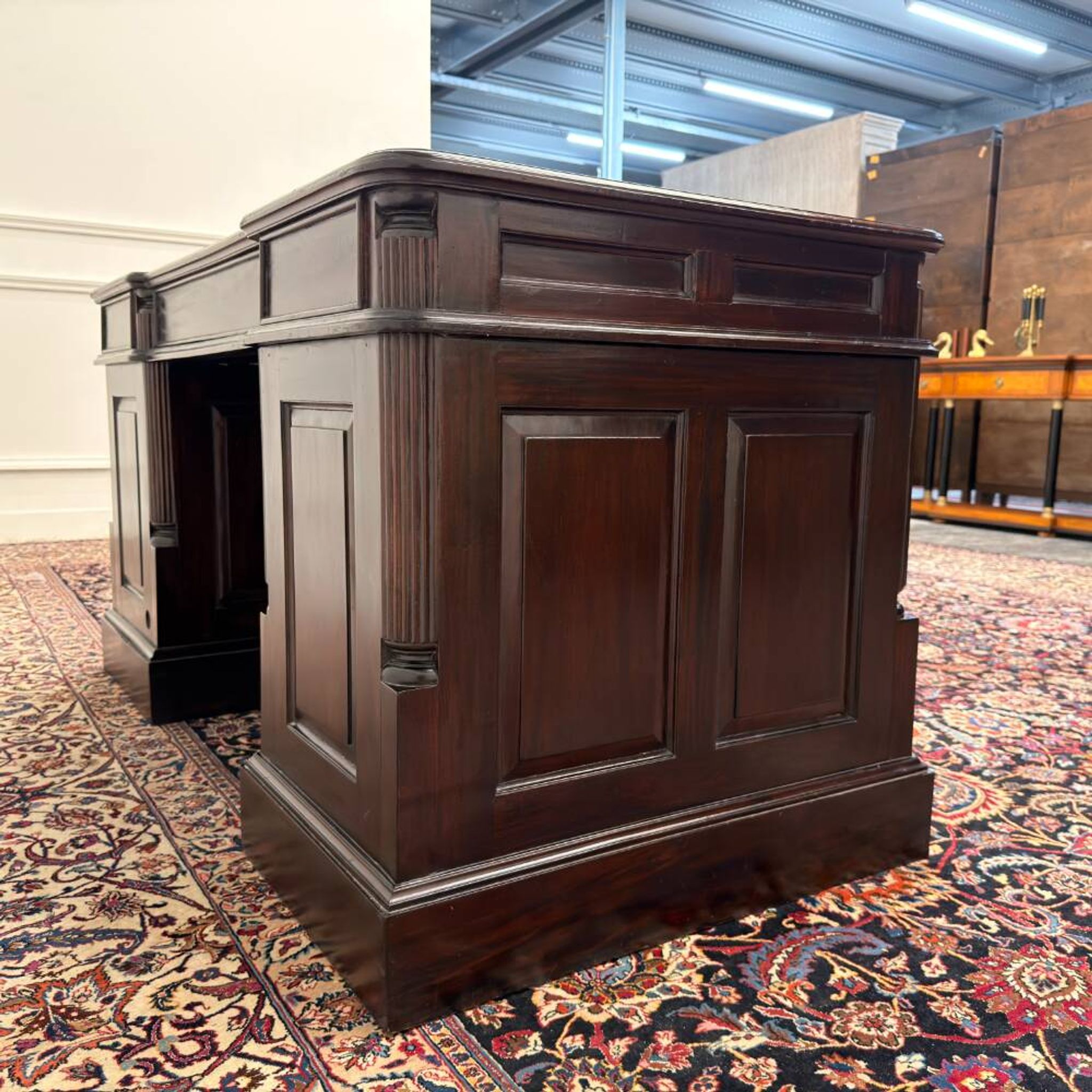 Classic English Desk Green Leather Inlay