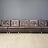 Modular vintage brown leather sofa, 1970s.