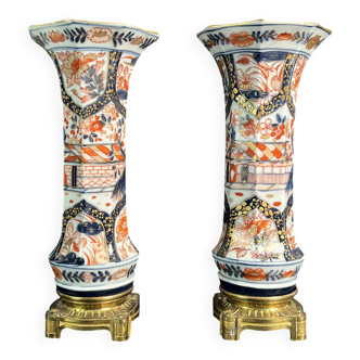 Pair of Imari vases in porcelain and gilded bronze, 19th century, Napoleon III.