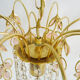 Lustre vintage suspension en métal doré et laiton feuilles en verre rose et pampilles. Année 70 80