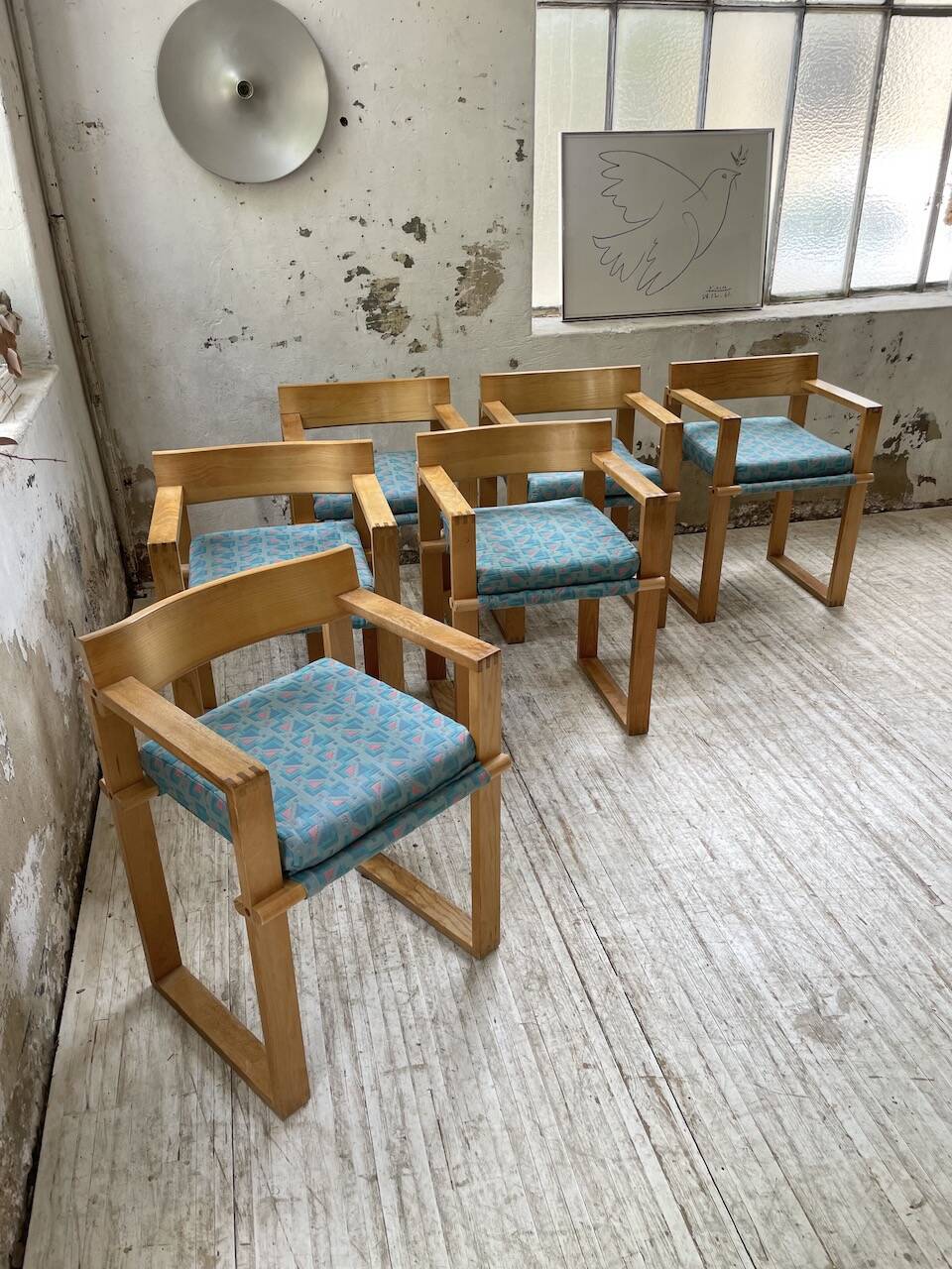 Set of 6 oak chairs with armrests Ate Van Apeldoorn