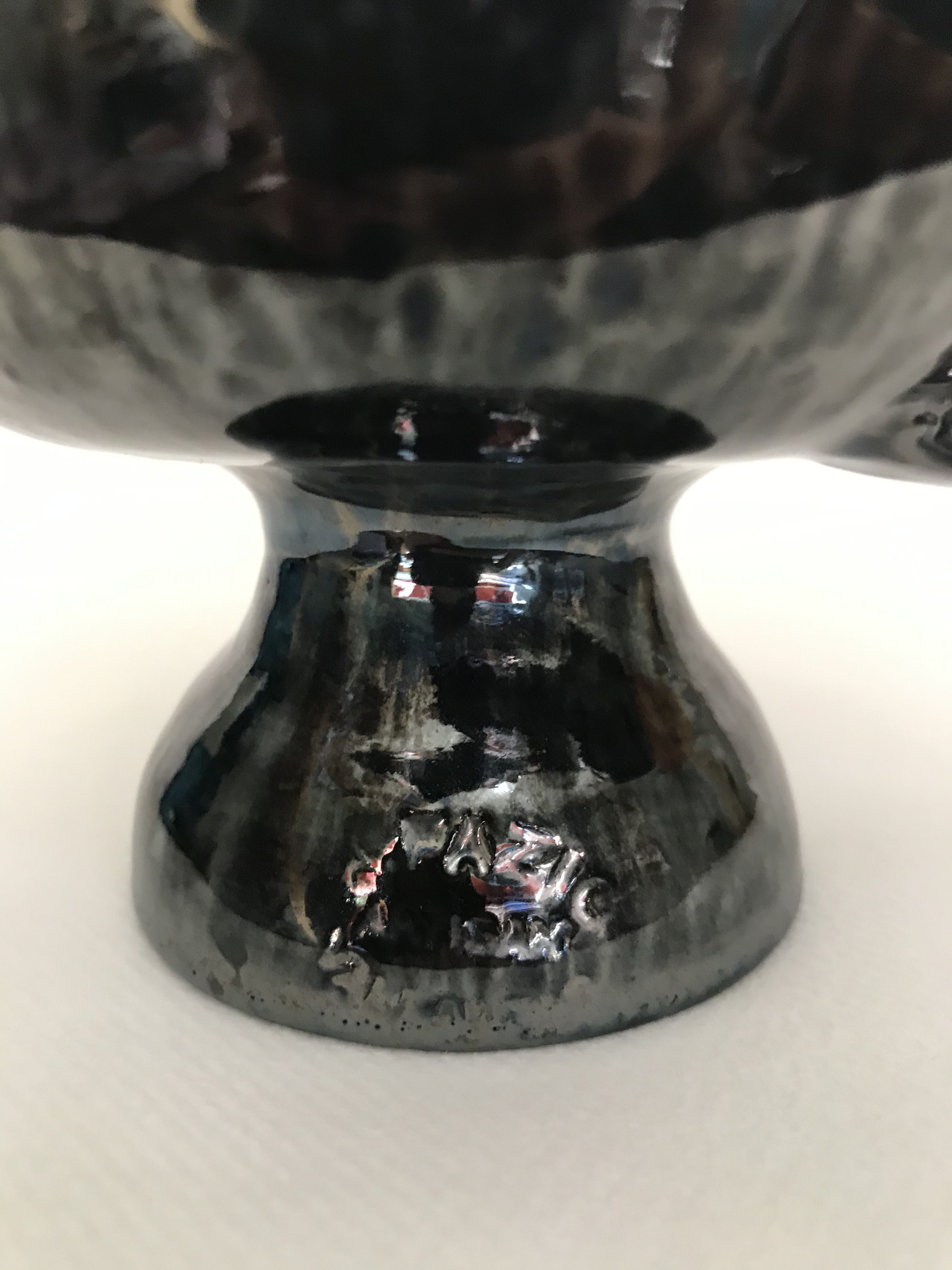 Black "hand- bougeoir with iridescents signed Fazio in Vallauris, circa 1950-1960