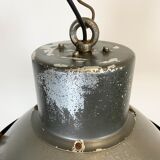 Industrial aluminium factory lamp with glass cover, 1960s