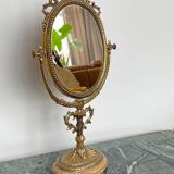 Miroir de Table Victorien Vintage en Laiton sur Base en Marbre, 1950s