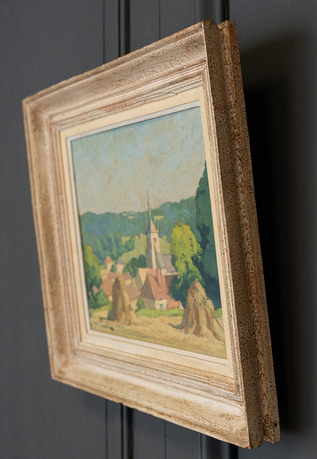 Oil on panel XXth Cassis Summer morning in Saint-Martin d'Ablois 1944