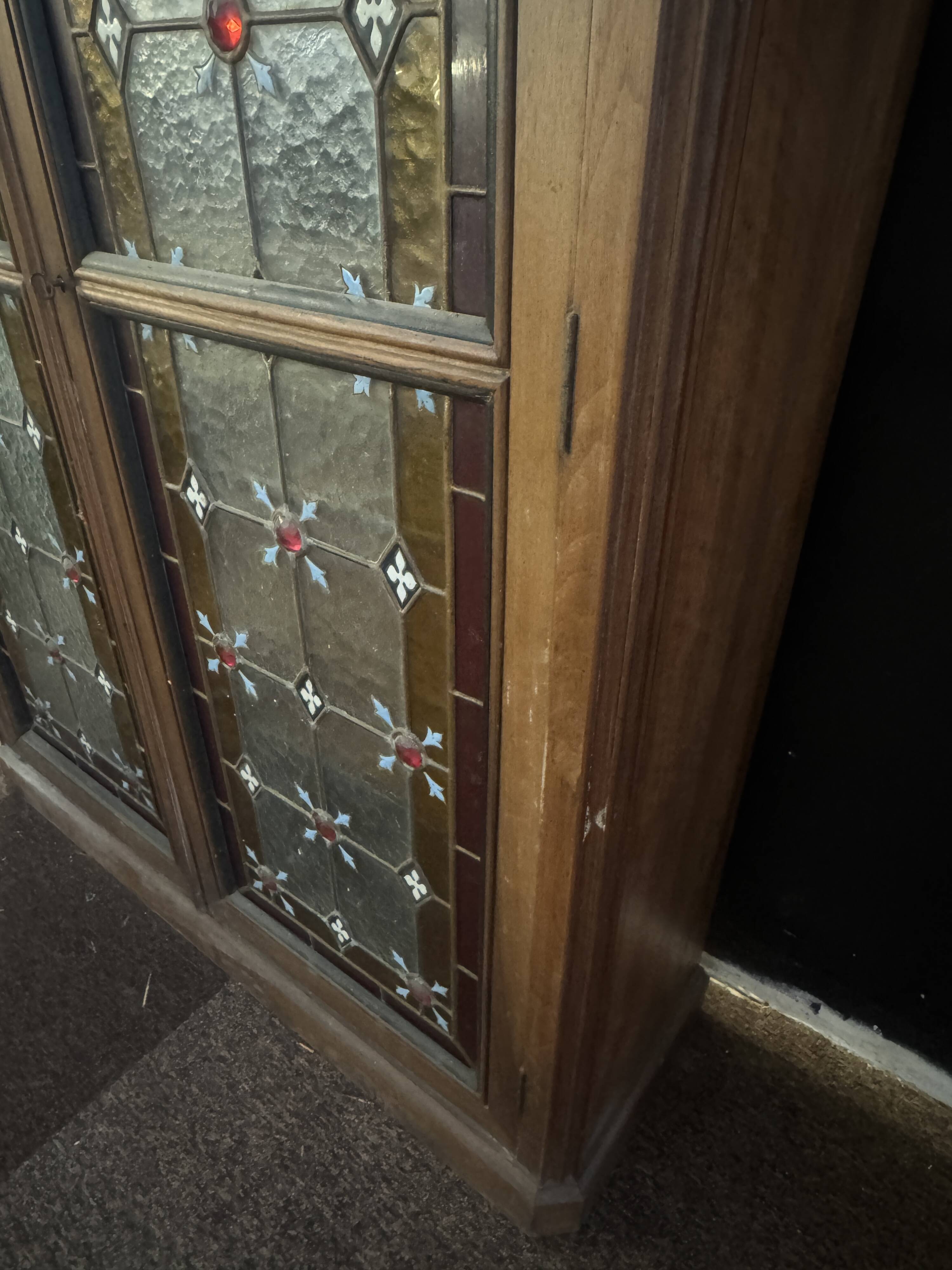 Antique presbytery display case – stained glass windows, religious inspiration