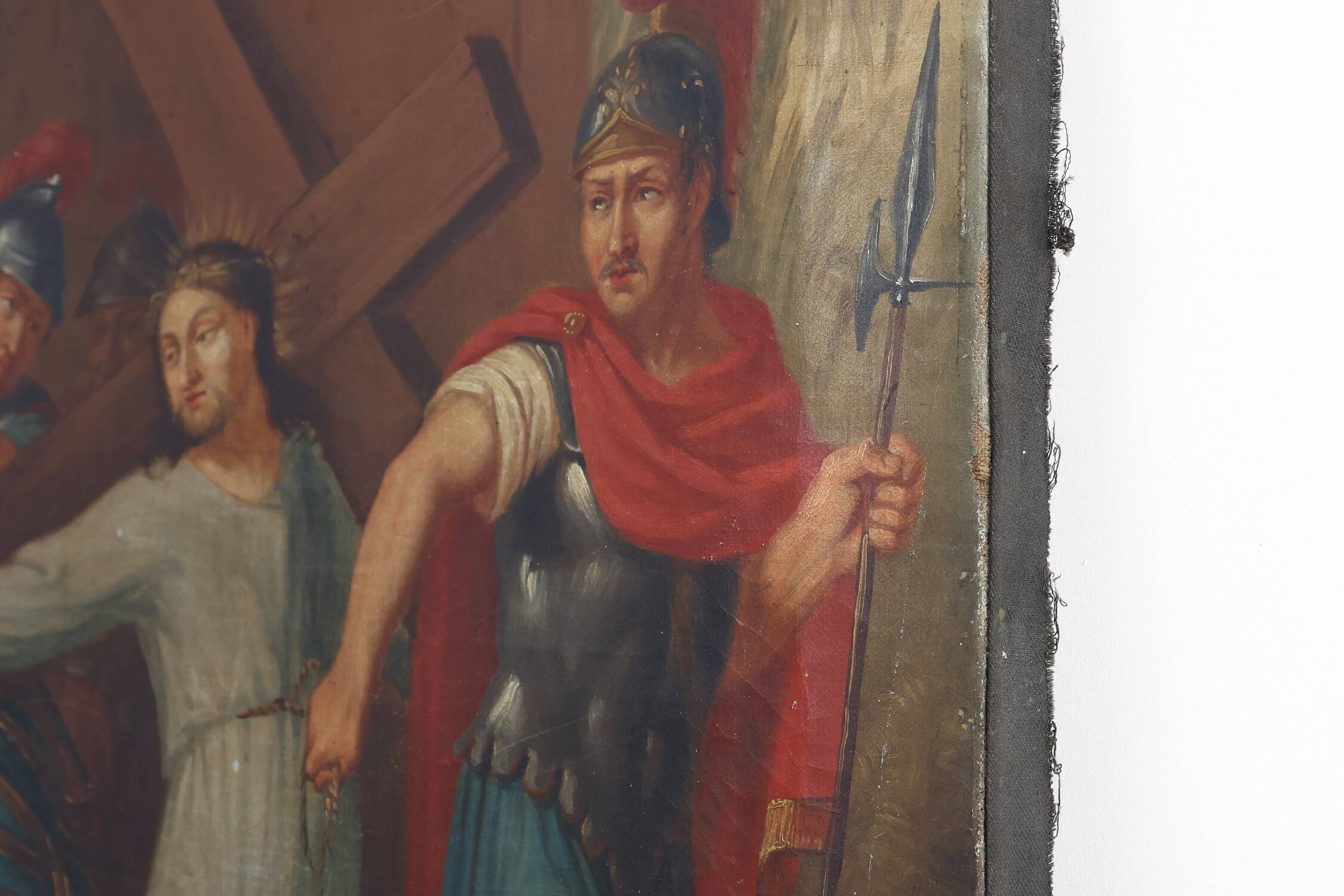 Peinture religieuse de la Passion du Christ à l'huile sur toile, Belgique vers 1900