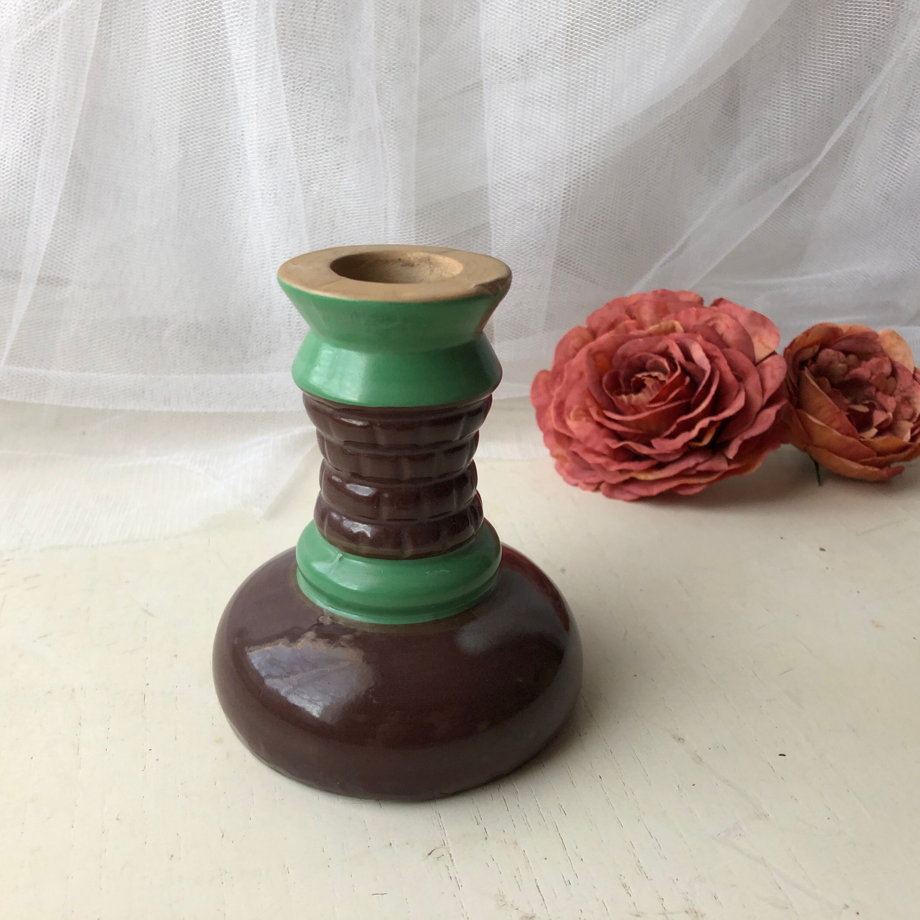 Handmade glazed ceramic candle holder