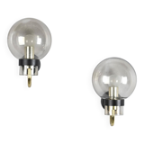 Pair of brass and blown glass wall lights, Glashütte Limburg