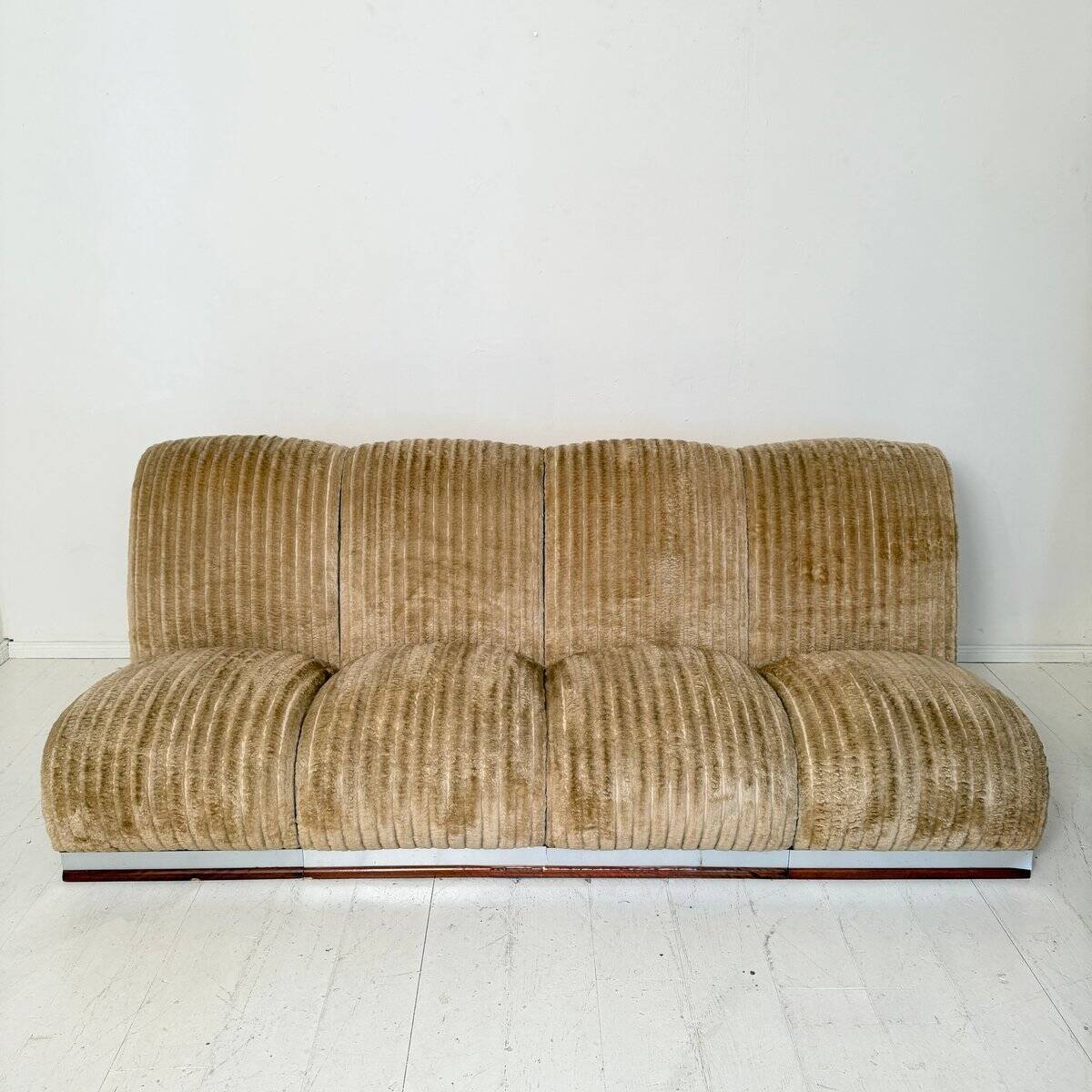 Mid-Century Italian Modular Sofa in Beige Corduroy, 1970s, Set of 4