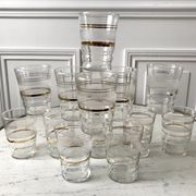 Set of 13 granite water glasses with golden borders 50s-60s