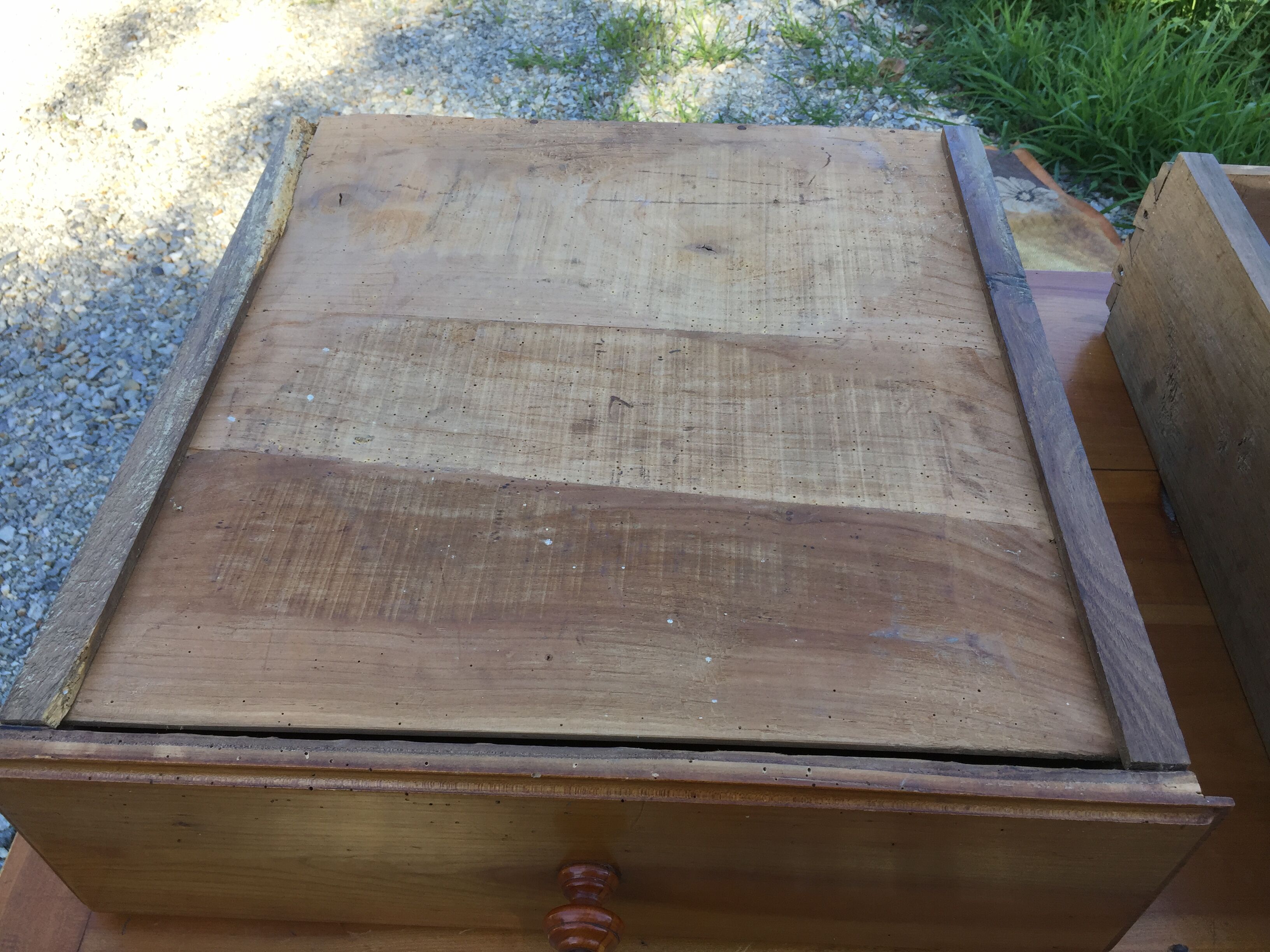 Old farmhouse table louis Philippe style in solid cherry with turned feet.