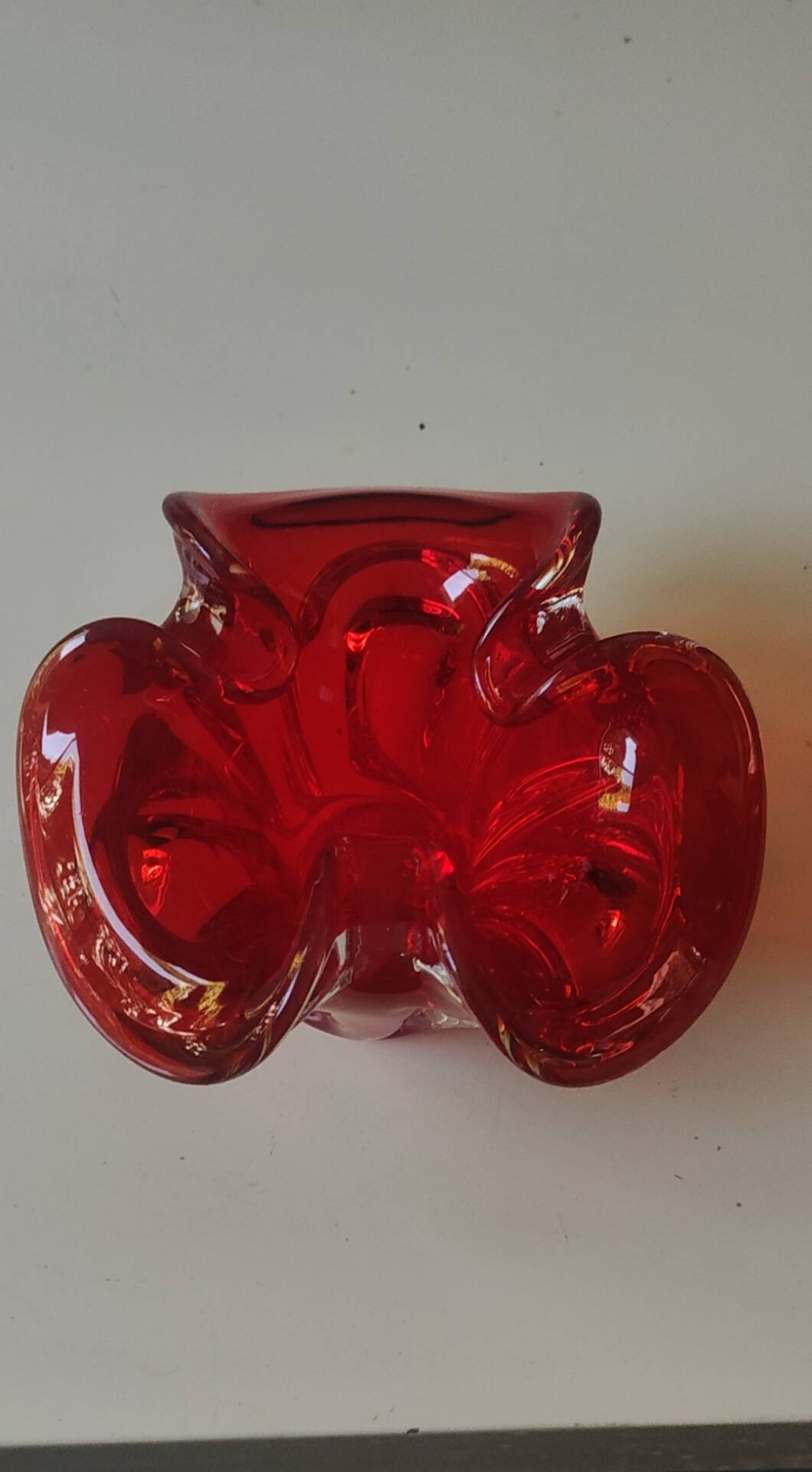 Murano Ashtray/Tray. Organic floral shape. Ruby red, 14cm.
