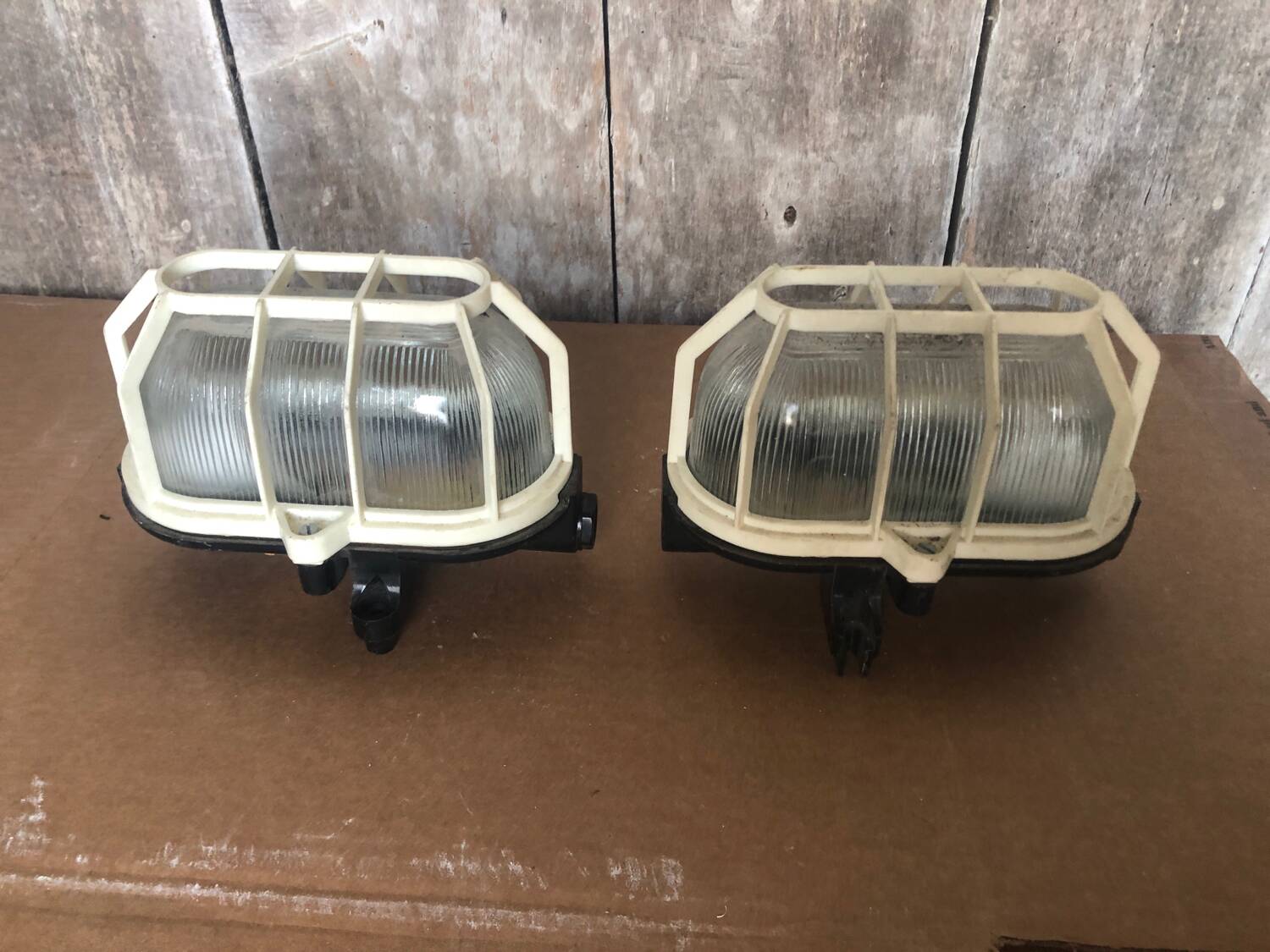 Pair Old Waterproof Bakelite Wall Lamp + Vintage White Plastic Reinforcement