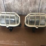 Pair Old Waterproof Bakelite Wall Lamp + Vintage White Plastic Reinforcement