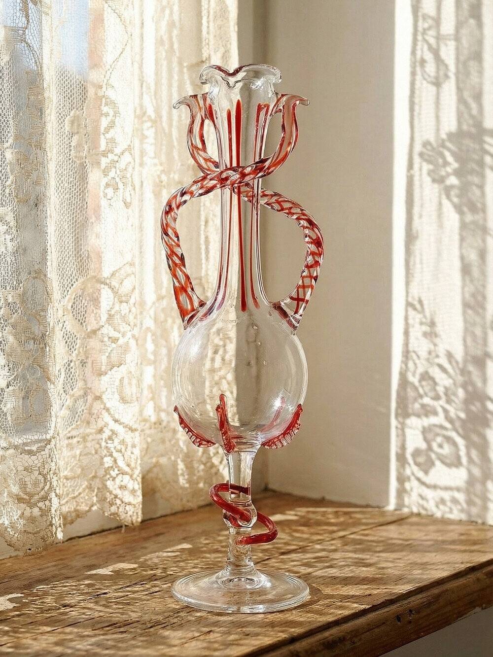 Vintage Murano blown glass soliflore vase 50-60 Filigrana/Zanfirico