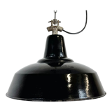 Industrial Black Enamel Factory Lamp with Cast Iron Top, 1950s